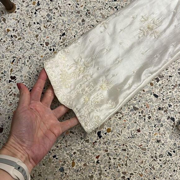 Marina by Marina Bresler 100% silk button down up blouse ivory beaded m medium - Picture 5 of 8